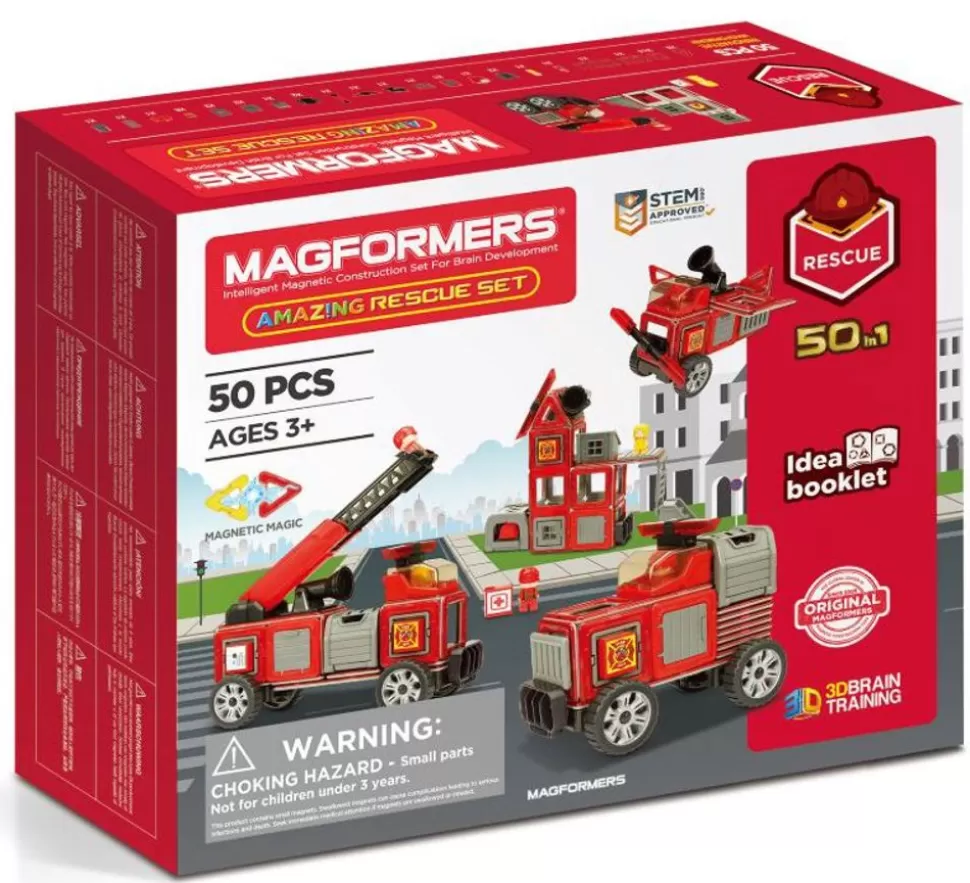 Magformers Magnetlegetøj & Magnetbyggesæt< 50 Stk - Brandstation Og Koretojer