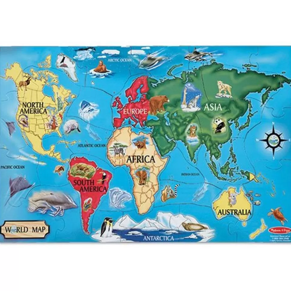 Melissa and Doug Puslespil<Puslespil Til Gulv - Verdenskort Med Dyr
