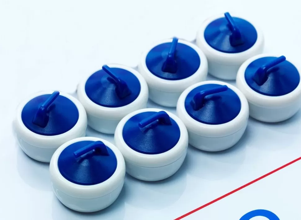 * Spil<Shuffleboard & Curlingsten - Bla + Rod, 8 Stk